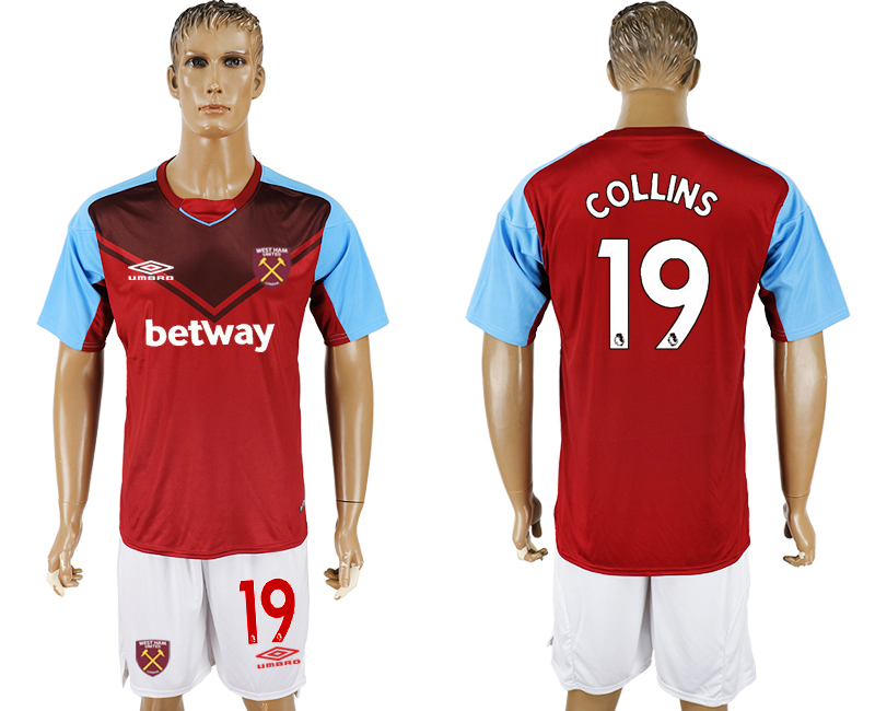 Men 2017-2018 club West Ham United home 19 red soccer jersey